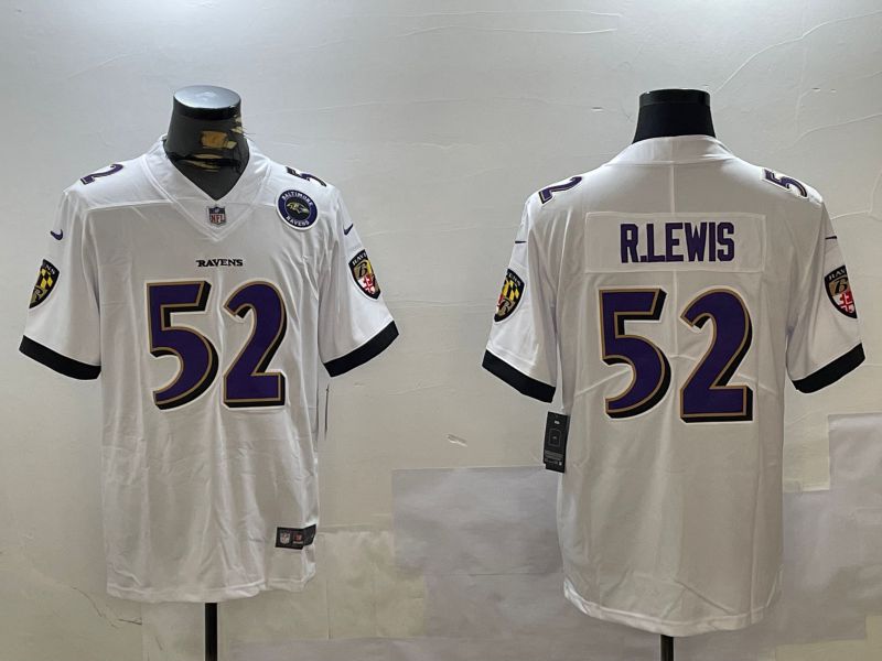 Men Baltimore Ravens #52 R.Lewis White Second generation 2024 Nike Limited NFL Jersey style 2